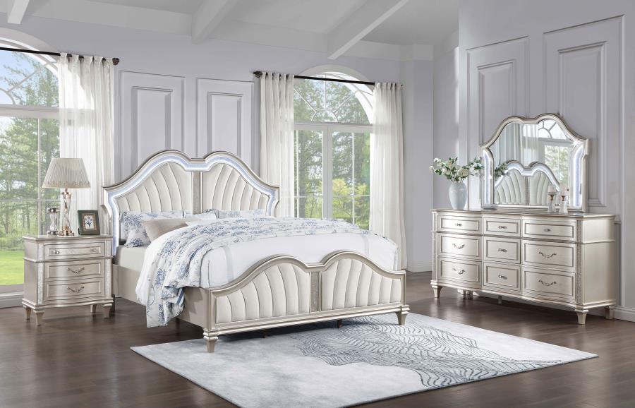 Coaster Evangeline Ivory and Silver Oak Queen Bedroom Set (4 PC)