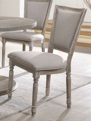 ACME GABRIAN TWO-TONE BEIGE FABRIC AND RECLAIMED GRAY SIDE CHAIR