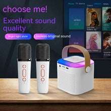 Load image into Gallery viewer, Microphone Karaoke Machine Bluetooth Speaker With 2 Wireless Mic RGB Light Home Family Singing Speaker