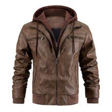 Load image into Gallery viewer, Hooded PU Jacket Warm Men