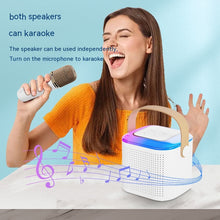 Load image into Gallery viewer, Microphone Karaoke Machine Bluetooth Speaker With 2 Wireless Mic RGB Light Home Family Singing Speaker