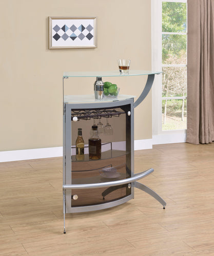 COASTER DINING-ROOM 2-SHELF BAR UNIT SILVER AND FROSTED GLASS