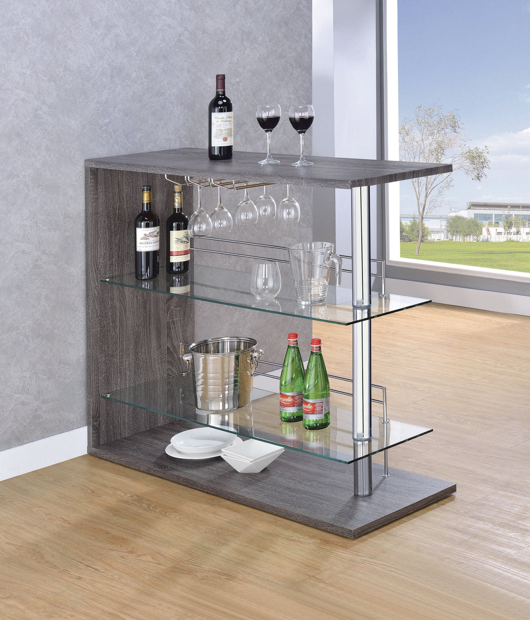 COASTER DINING-ROOM RECTANGULAR 2-SHELF BAR UNIT GREY