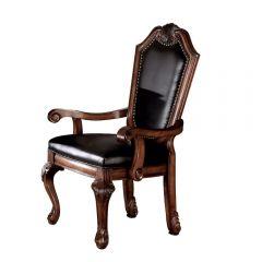 ACME CHATEAU DE VILLE BLACK PU & CHERRY FINISH ARM CHAIR (SET-2)