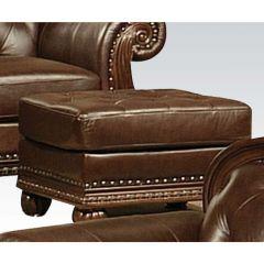 ACME ANONDALE ESPRESSO TOP GRAIN LEATHER MATCH & CHERRY FINISH OTTOMAN