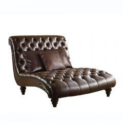 ACME ANONDALE TWO TONE BROWN PU & BROWN FINISH CHAISE W/3 PILLOWS