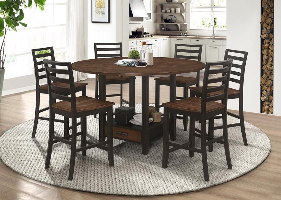 COASTER SANFORD CINNAMON AND ESPRESSO COUNTER HEIGHT DINING ROOM SET (7 PC)