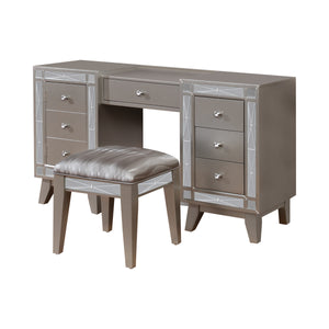 COASTER LEIGHTON METALLIC MERCURY VANITY DESK AND STOOL