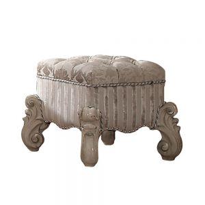 ACME VERSAILLES IVORY FABRIC & BONE WHITE FINISH VANITY STOOL