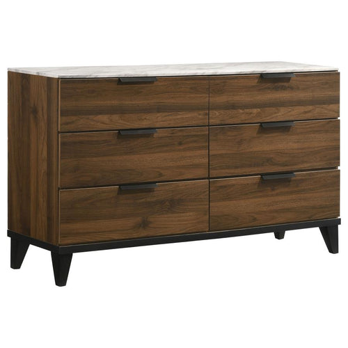 COASTER MAYS WALNUT BROWN DRESSER WITH FAUX MARBLE TOP