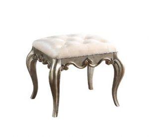 ACME ESTEBAN IVORY VELVET & ANTIQUE CHAMPAGNE FINISH VANITY STOOL