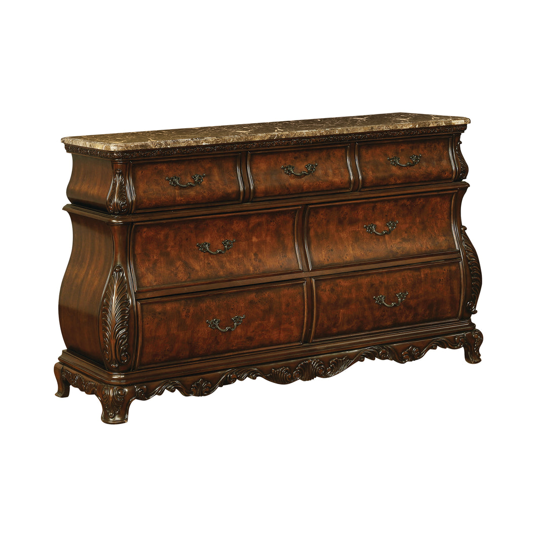 COASTER BEDROOM EXETER 7-DRAWER DRESSER WITH MARBLE TOP DARK BURL