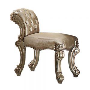 ACME VENDOME FABRIC, GOLD PATINA & BONE FINISH VANITY STOOL