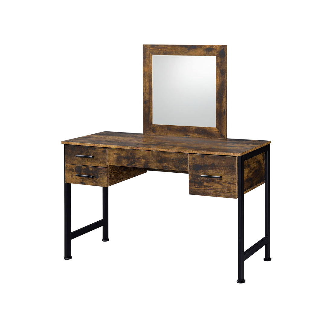 ACME JUVANTH RUSTIC OAK & BLACK FINISH VANITY DESK & MIRROR