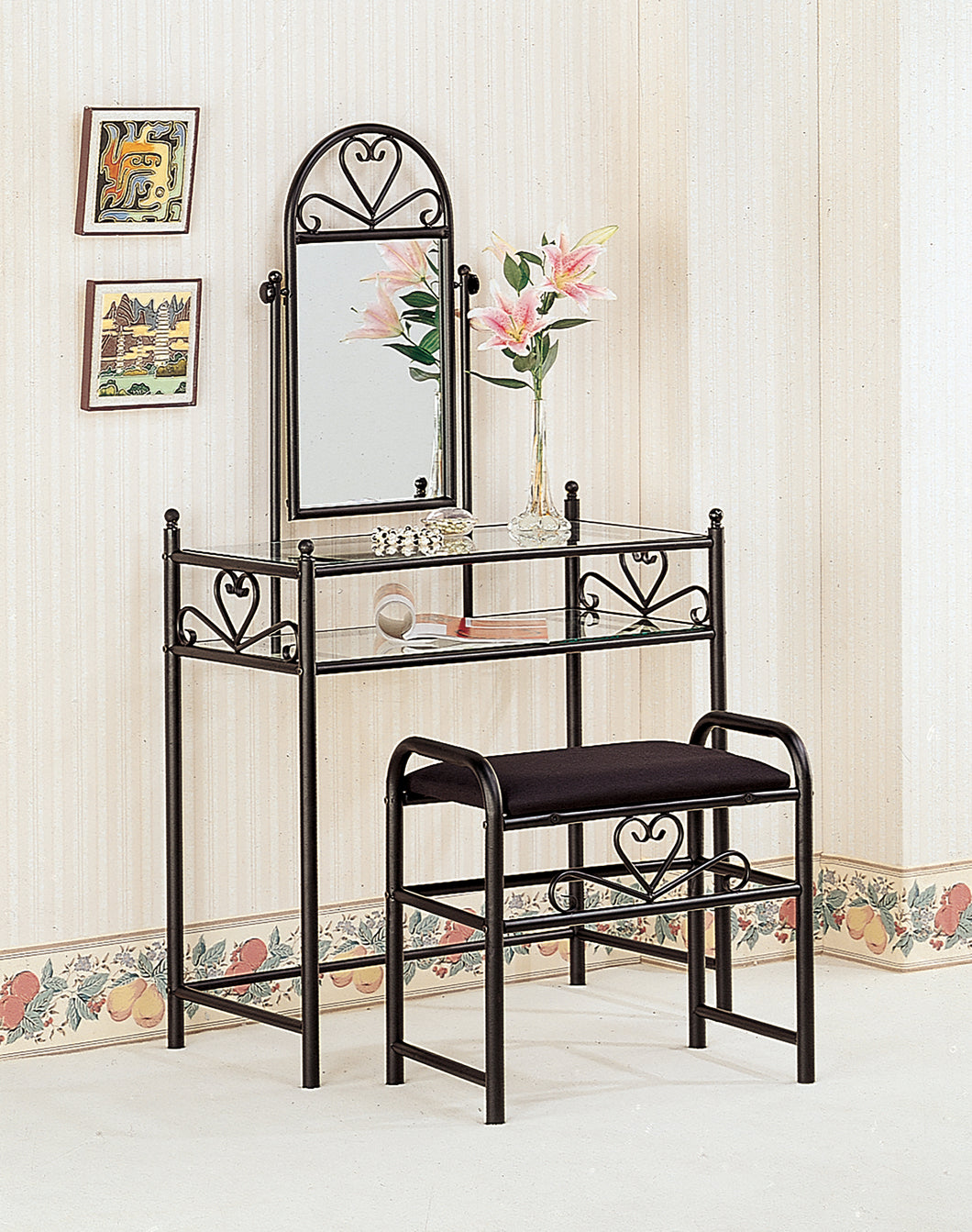 COASTER OFFICE-ACCESSORY 2-PIECE METAL VANITY SET WITH GLASS TOP BLACK