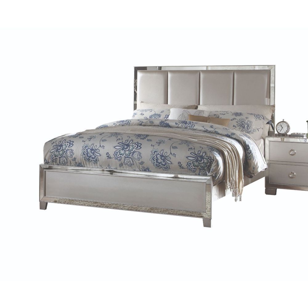 ACME VOEVILLE II PLATINUM PU & PLATINUM QUEEN BED