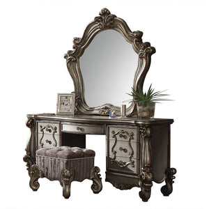 ACME VERSAILLES FABRIC & ANTIQUE PLATINUM VANITY STOOL