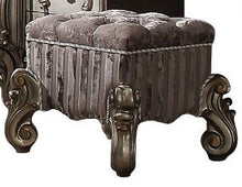 Load image into Gallery viewer, ACME VERSAILLES FABRIC &amp; ANTIQUE PLATINUM VANITY STOOL