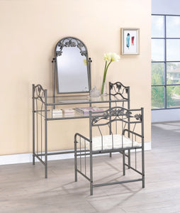 COASTER OFFICE-ACCESSORY 2-PIECE METAL VANITY SET WITH GLASS TOP PEWTER AND IVORY