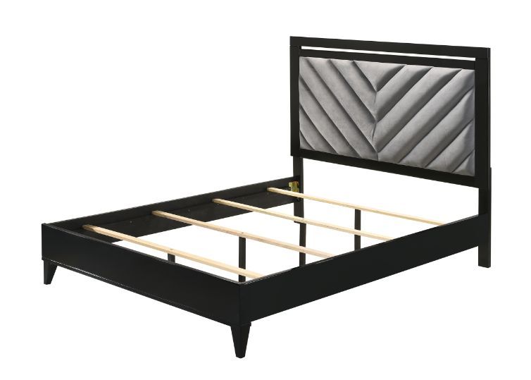 ACME CHELSIE GRAY FABRIC & BLACK FINISH EK BED