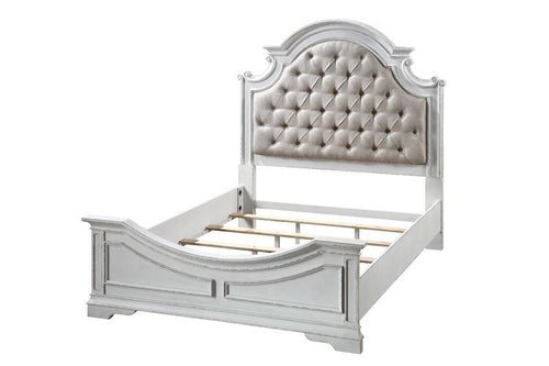 ACME FLORIAN BEIGE PU & ANTIQUE WHITE FINISH QUEEN BED