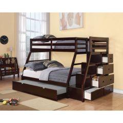 ACME JASON ESPRESSO FINISH TWIN/FULL BUNK BED W/TRUNDLE & STORAGE