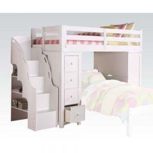 ACME FREYA WHITE FINISH TWIN LOFT BED W/STORAGE