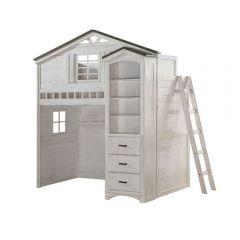 ACME TREE HOUSE WEATHERED WHITE & WASHED GRAY FINISH TWIN LOFT BED