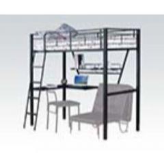 ACME SENON SILVER & BLACK FINISH LOFT BED W/DESK