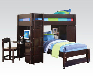 ACME LARS WENGE FINISH TWIN/TWIN LOFT BED W/WARDROBE & DESK & CHAIR