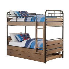 ACME ADAMS ANTIQUE OAK & GUNMETAL FINISH TWIN/TWIN BUNK BED