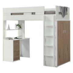 ACME NERICE WHITE & OAK FINISH TWIN LOFT BED W/DESK & WARDROBE