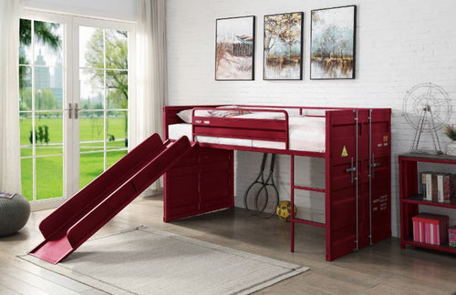 ACME CARGO RED FINISH TWIN LOFT BED W/SLIDE