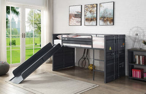 ACME CARGO GUNMETAL FINISH TWIN LOFT BED W/SLIDE