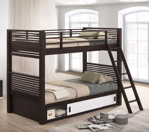 COASTER OLIVER JAVA/WHITE TWIN/TWIN BUNK BED