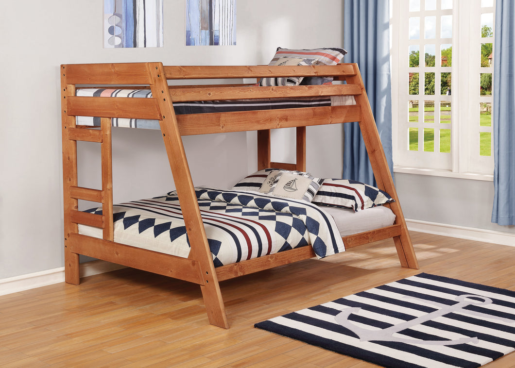 COASTER BEDROOM WRANGLE HILL TWIN OVER FULL BUNK BED WITH BUILT-IN LADDER AMBER WASH