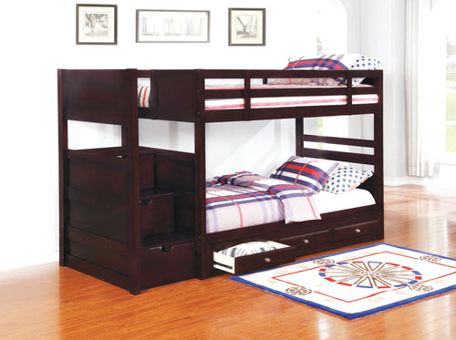 COASTER BEDROOM ELLIOTT TWIN OVER TWIN STAIRWAY BUNK BED CAPPUCCINO