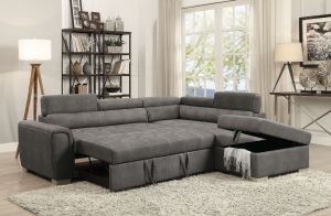 ACME THELMA GRAY POLISHED MICROFIBER SECTIONAL SOFA W/PULL-OUT BED