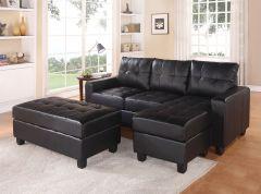 ACME LYSSA BLACK BONDED LEATHER MATCH SECTIONAL SOFA & OTTOMAN