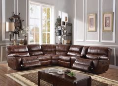 ACME BRAX TWO TONE BROWN LEATHER-GEL POWER MOTION SECTIONAL SOFA