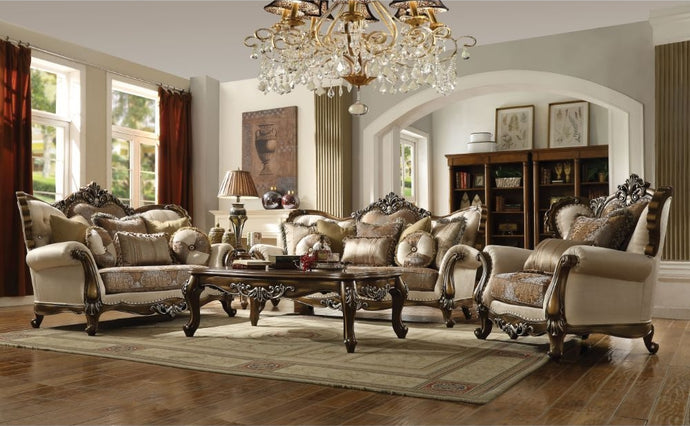 ACME LATISHA FABRIC ANTIQUE OAK LIVING ROOM SET (3 PC)