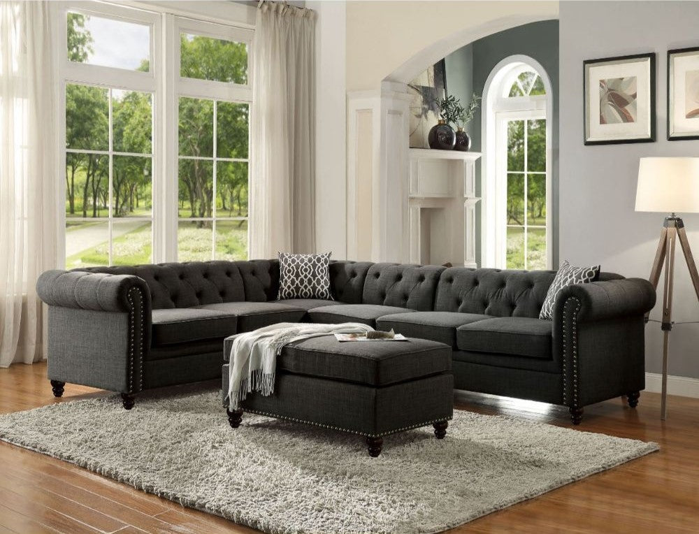 ACME AURELIA II CHARCOAL LINEN SECTIONAL SOFA W/2PILLOWS