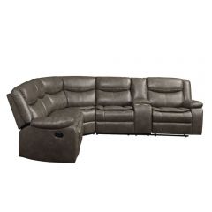 ACME TAVIN TAUPE LEATHER-AIRE MATCH MOTION SECTIONAL SOFA