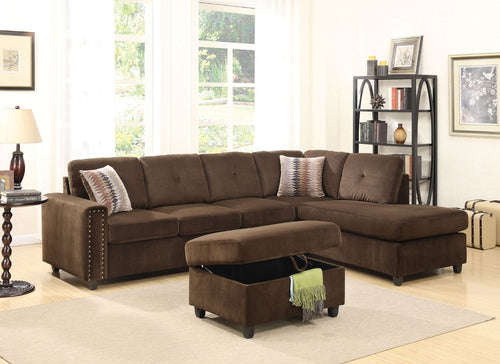 ACME BELVILLE CHOCOLATE VELVET SECTIONAL SOFA