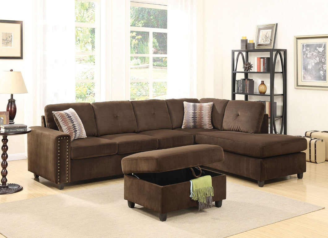 ACME BELVILLE CHOCOLATE VELVET SECTIONAL SOFA