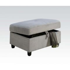 ACME BELVILLE GRAY VELVET OTTOMAN W/STORAGE