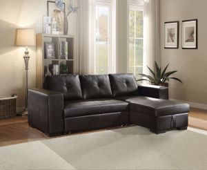 ACME LLOYD BLACK PU REVERSIBLE SECTIONAL SOFA  W/SLEEPER & STORAGE