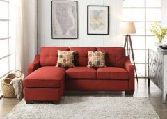 ACME CLEAVON II RED LINEN REVERSIBLE SECTIONAL SOFA & OTTOMAN W/2 PILLOWS