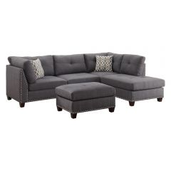 ACME LAURISSA LIGHT CHARCOAL LINEN SECTIONAL SOFA & OTTOMAN W/2 PILLOWS