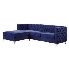 ACME SULLIVAN NAVY BLUE VELVET SECTIONAL SOFA